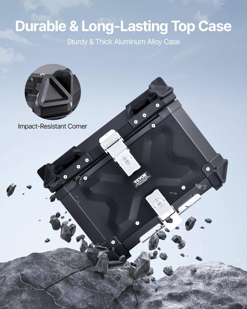 55L Motorcycle Top Case Universal Motorbike Tail Box with Leather Lining