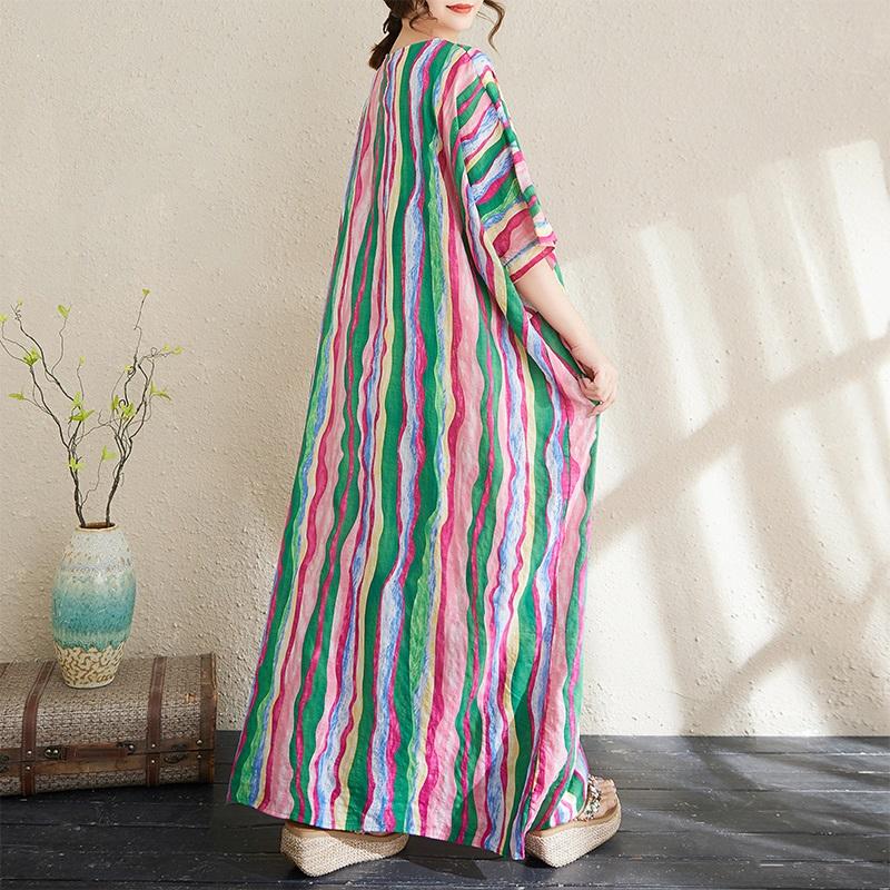 Short Sleeve Plus Size Cotton Vintage Stripe New In Dresses for Women Casual Loose Long Summer Dress