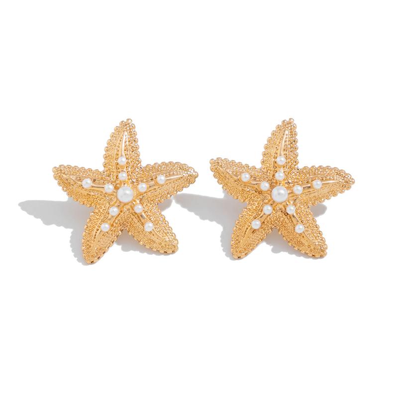 Trendy Gold Color Simulated Starfish Ear Studs Earrings For Women Exquisite Small Star Earring Summer Beach Daily Jewelry