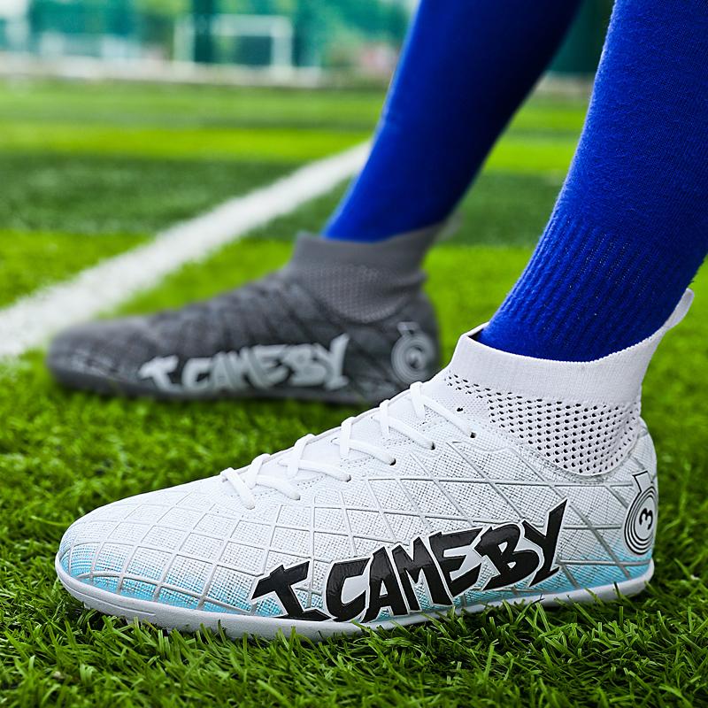 Football Shoes 31-48 Men's High-top Football Boots Large Size Long Nails Leather Boys Soccer Shoes