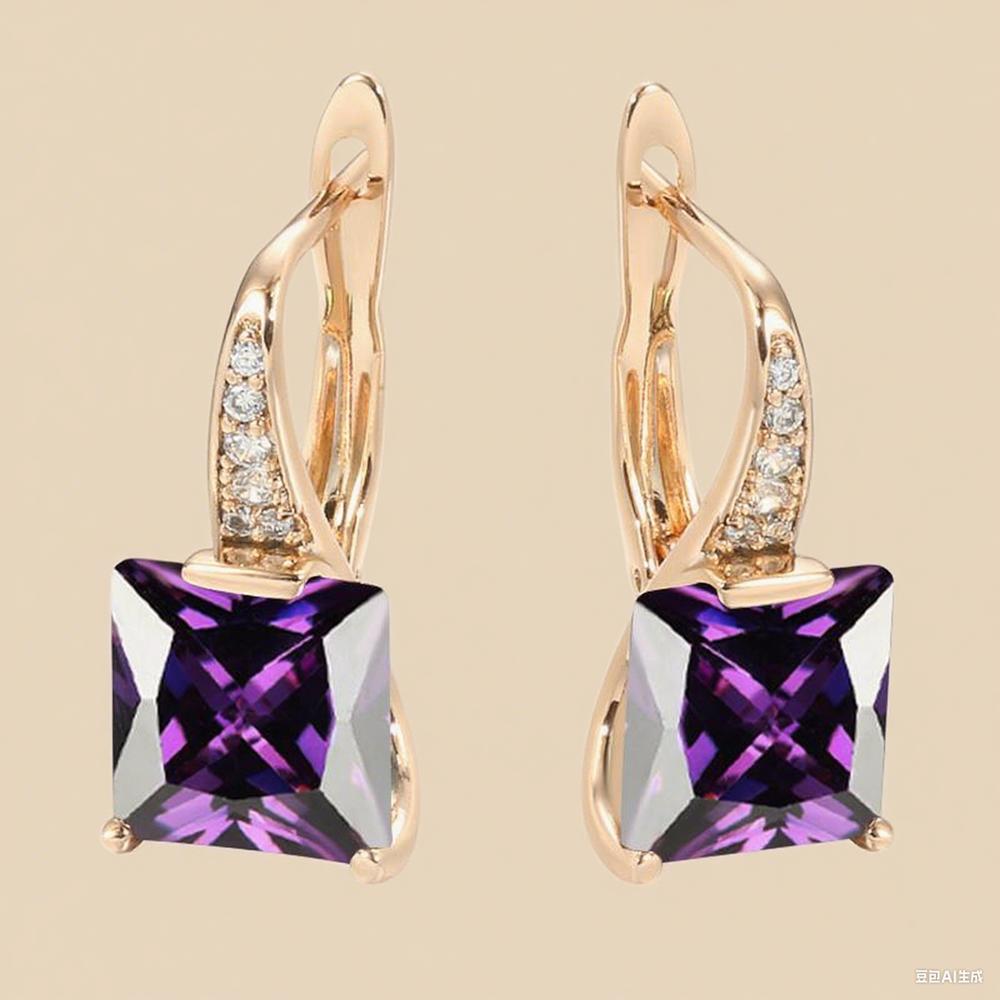 

Квадратные синие радужные серьги-подвески с цирконами CZ для женщин, модные серьги-капли золотого цвета, повседневные изящные украшения фиолетовый
