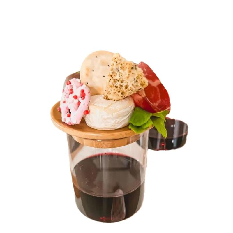 New Bamboo and Wood Red Wine Cup Lid Candle Cup Lid Wine Glass Charcuterie Topper Cooked Food Board Wooden Red Wine Cup Coaster