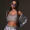Metallic Streetwear Women Tank Top With Rhinestone Embellishments