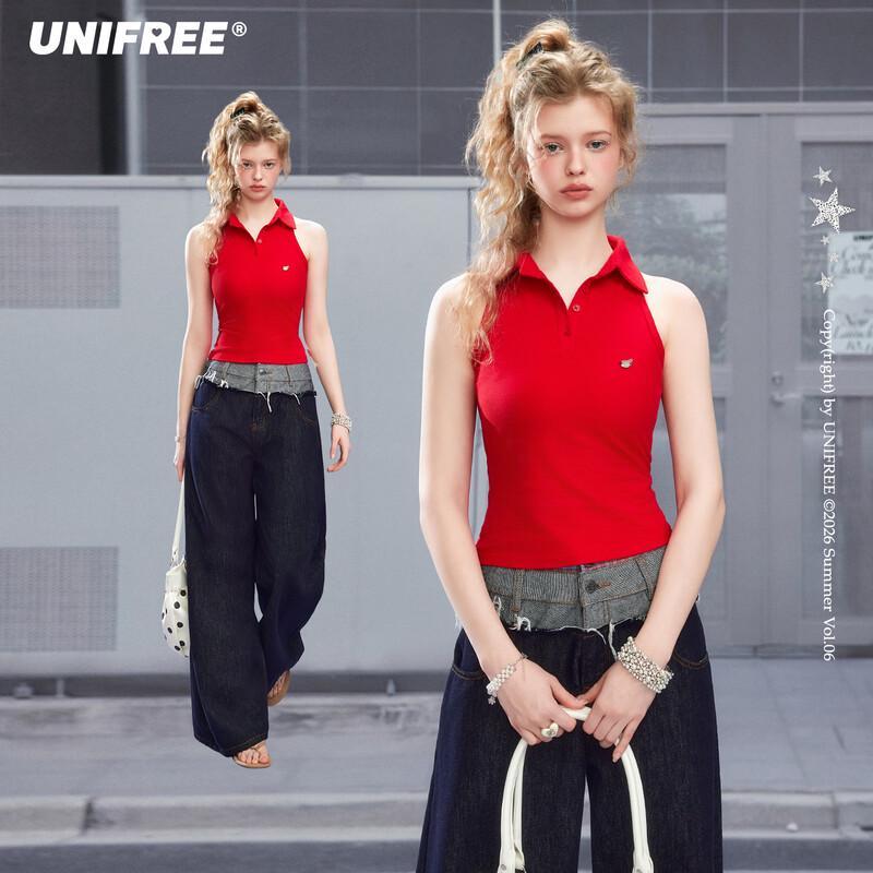 UNIFREE 2026 Summer American Retro Polo Halter Vest L