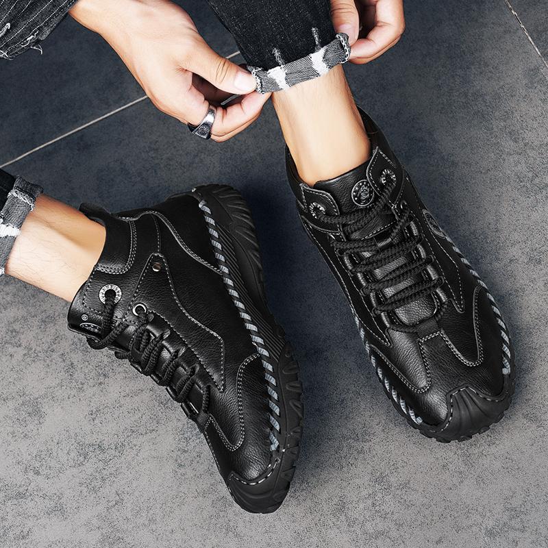 Fashion 2024 New Men's Leather High Top Shoes Classic Motorcycle Boots Leisure Walk Travel Mid-Calf Ankle Boots Warm Plush Fur Shoes