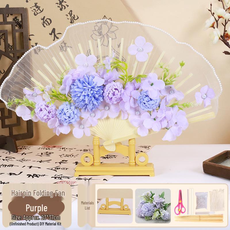 Mid-Autumn Festival Handmade Hairpin & Flower Fan Decoration Kit for Hanfu and Ma Mian Skirt - Ancient Style Photography Accessories