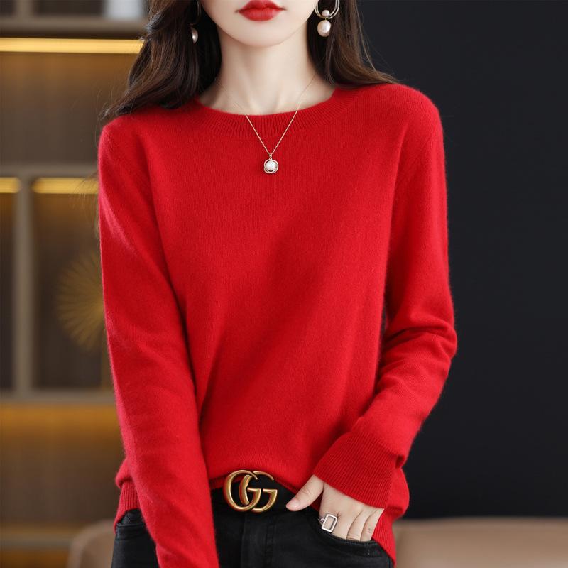 GMXIA Autumn Winter Loose Foreign Air Soft Waxy Chunky Crew Neck Pullover with A Sweater On The Outside