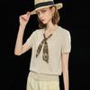 Wudao French Vacation Tencel Linen Y-Neck Knit T-Shirt