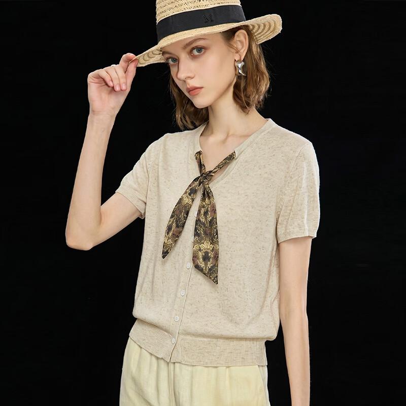 Wudao French Vacation Tencel Linen Y-Neck Knit T-Shirt