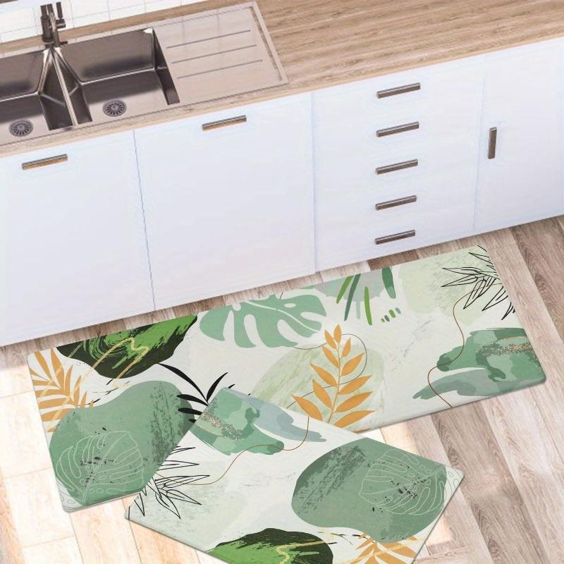 1Pcs Anti Fatigue Kitchen Rugs, Green Leaf Print Waterproof Non-Slip Thick Cushioned Kitchen Mat Heavy Duty Comfort Standing Mat for Kitchen