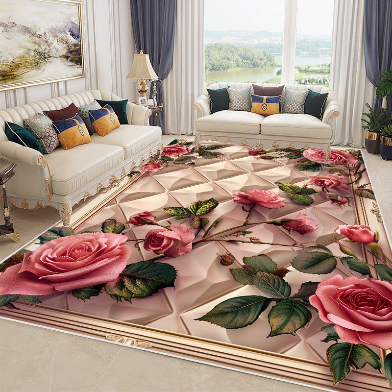 Nordic Light Luxury Living Room Carpet Large Size Pastoral Flower Home Bedroom Rugs Washable Lounge Rug Hotel Lobby Floor Mats