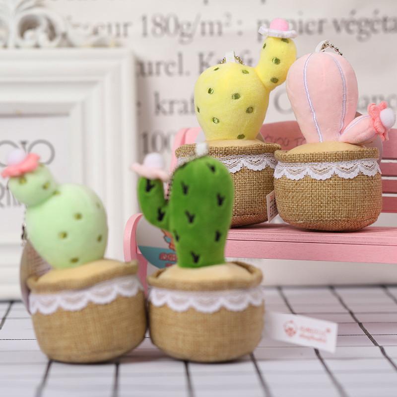 Cute Cactus Potted Plant With Lace Decoration Succulent Plush Toy Pendant For Living Room Decor