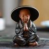 Schwarze Keramik Buddhistische Mönche Miniaturfiguren Buddha Statue Skulptur Tee Filter Trichter Set Ornamente Heimdekor Dekoration
