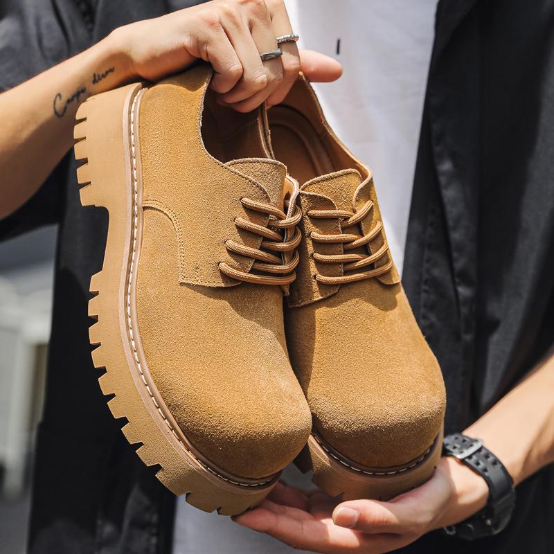 British style men casual cowboy suede leather shoes lace-up derby shoe outdoors desert platform sneakers street youth footwear