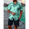 Men's Summer Tropical Flower Hawaiian Shirt, Palm Leaf Print Short-Sleeve Shirt and Shorts Set