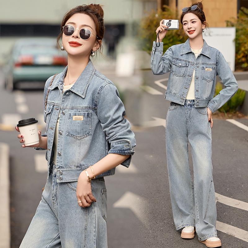 

Ретро Джинсовый Костюм с Эффектом Потертости - Коллекция Весна/Осень 2025 XL (120-130 jin)