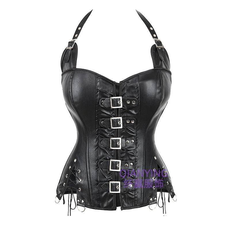 Gothic Steampunk European Palace Halter Pu Leather Bustier Waist Cincher Corset