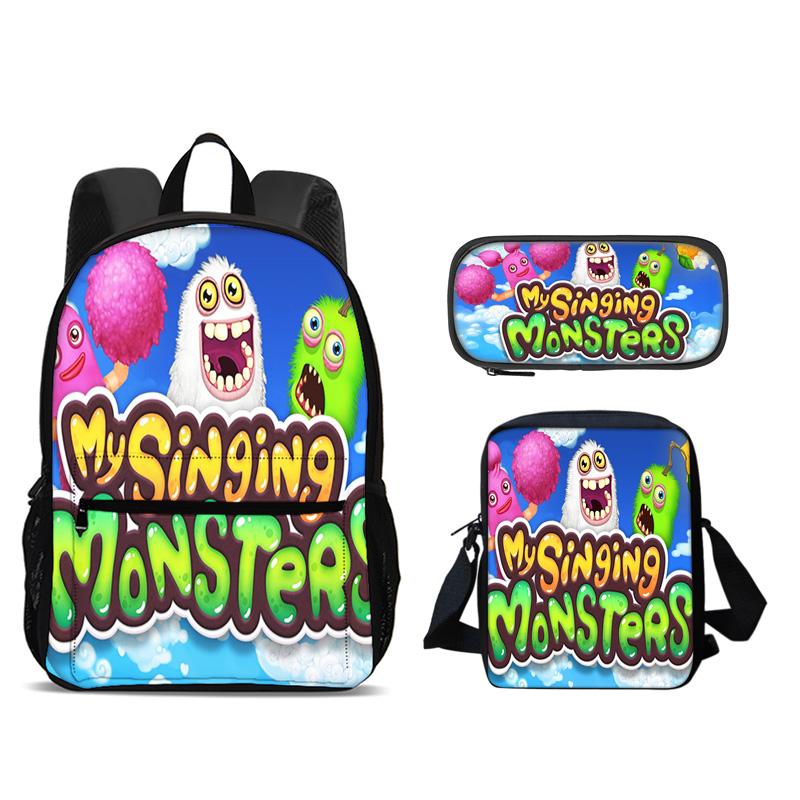 My Singing Monsters Backpack Pen Bag Shoulder Bag 3Pcs Set Large Capacity Kindergarten Elementary School Boys and Girls