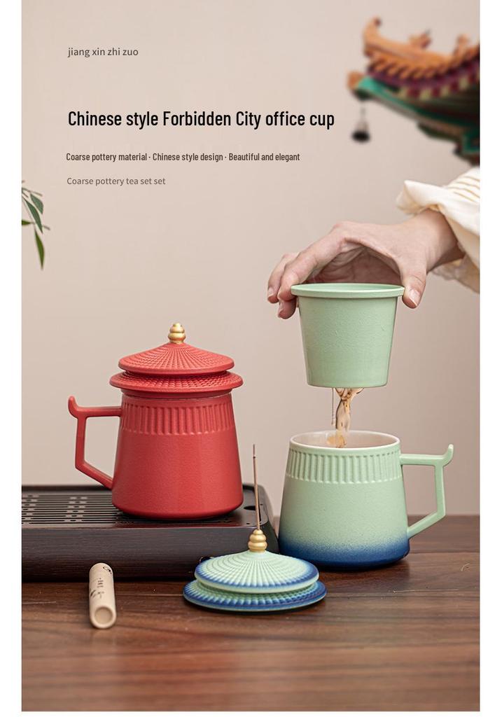 Palace Museum Ceramic Tea Mug with Lid: Elegant Business Souvenir Gift Box