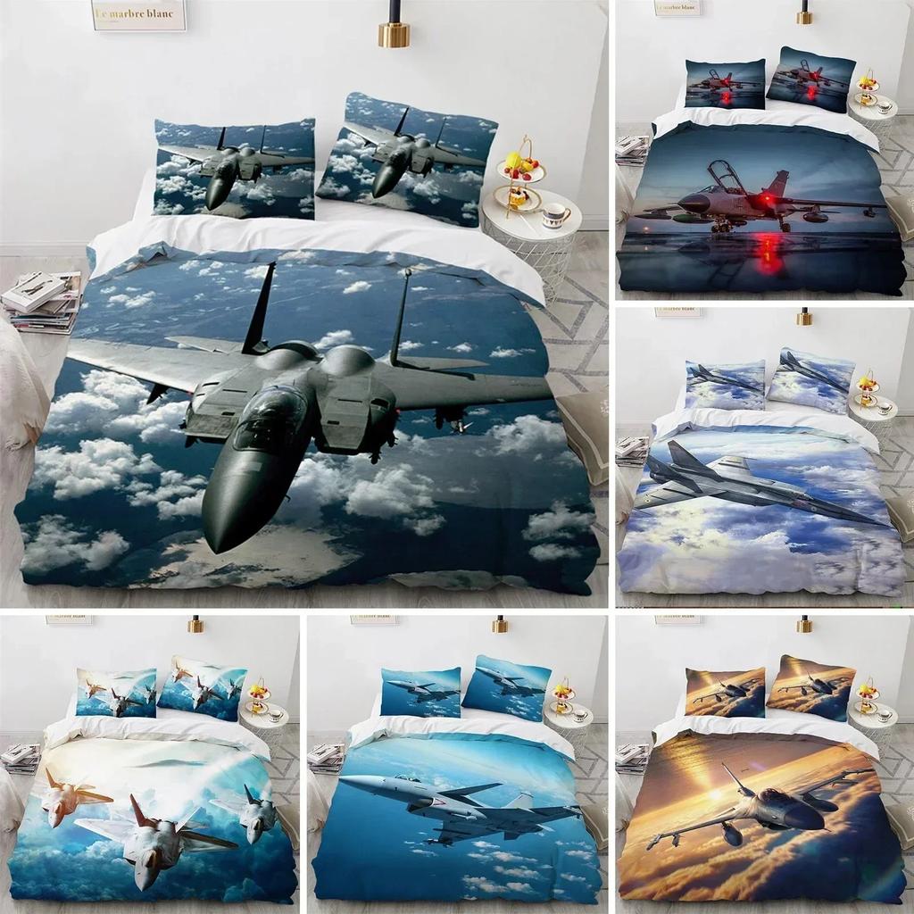 Top Airplane Duvet Cover King Queen Size Microfiber Flying Plane Bedding Set Aircraft Sky Print Comforter Cover Bed