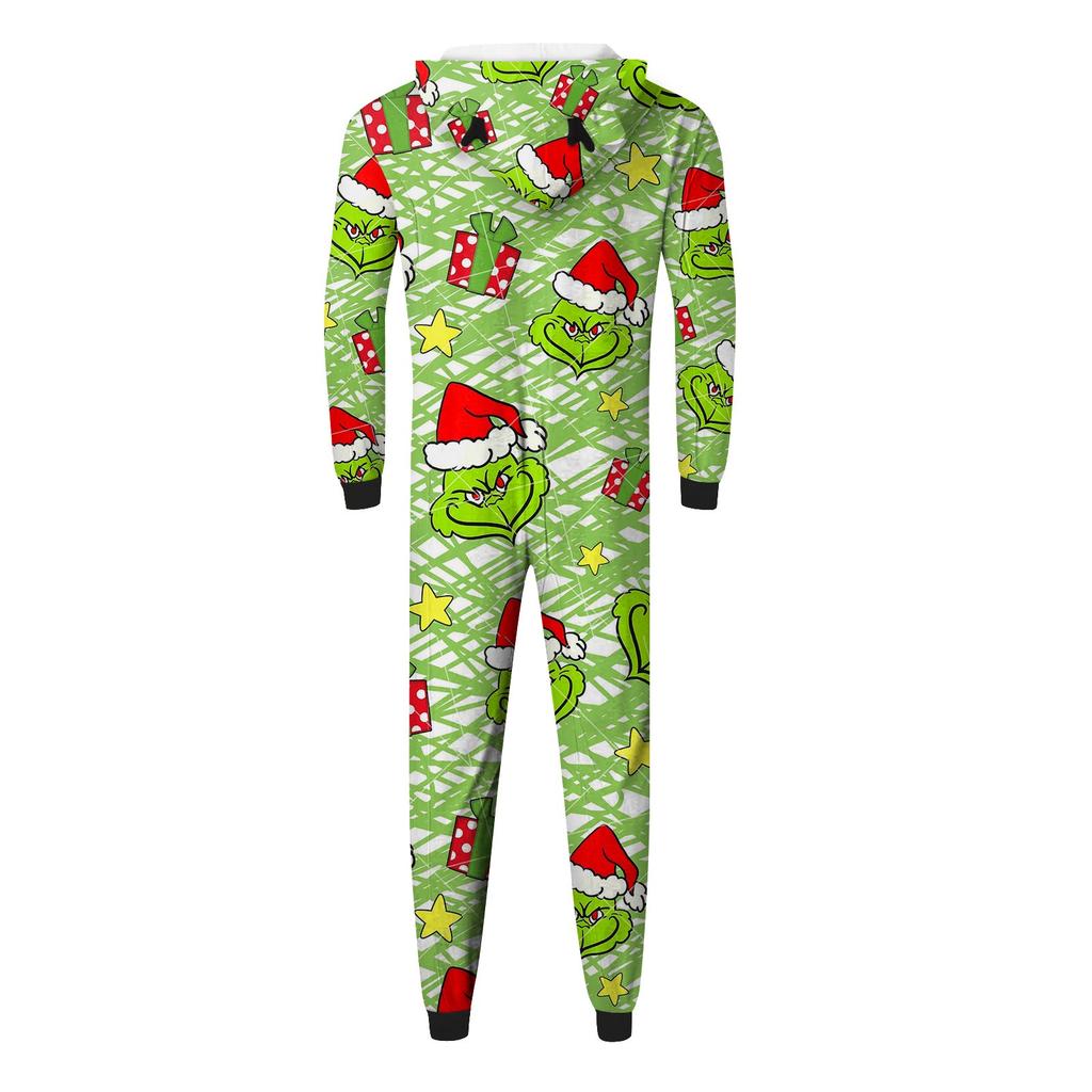 Passendes Familien-Overall-Set mit Weihnachtsdruck, Kapuze und langen Ärmeln sowie Reißverschluss