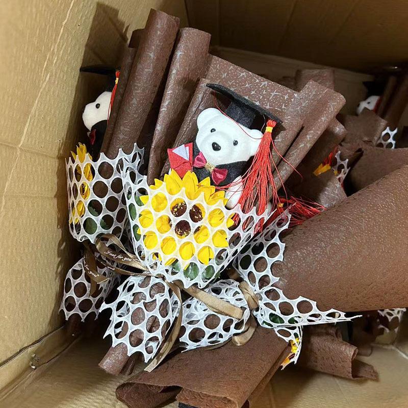 1Pc Graduation Bouquet Student Gift Crochet Flower Mini Party Decor DIY Little Bear Plush Toy Sunflower