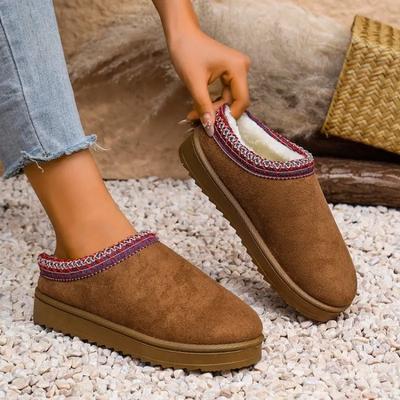 Mode Damen Warme Schneestiefel Bequeme Baumwollschuhe Geschlossene Zehenpartie Haar Halbschuhe Damen Herbst Winter Slipper Plateau Stiefel Frau