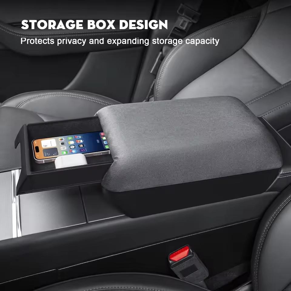 Armrest Box For Tesla Model Y Juniper 2026 Model 3 Highland Soft Suede Center Console Armrest Cover Booster Pad With Storage Box