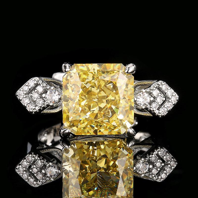 Jewelry Set Square High Carbon Yellow Women's Earrings Rings Necklaces Niche High-end Versatile