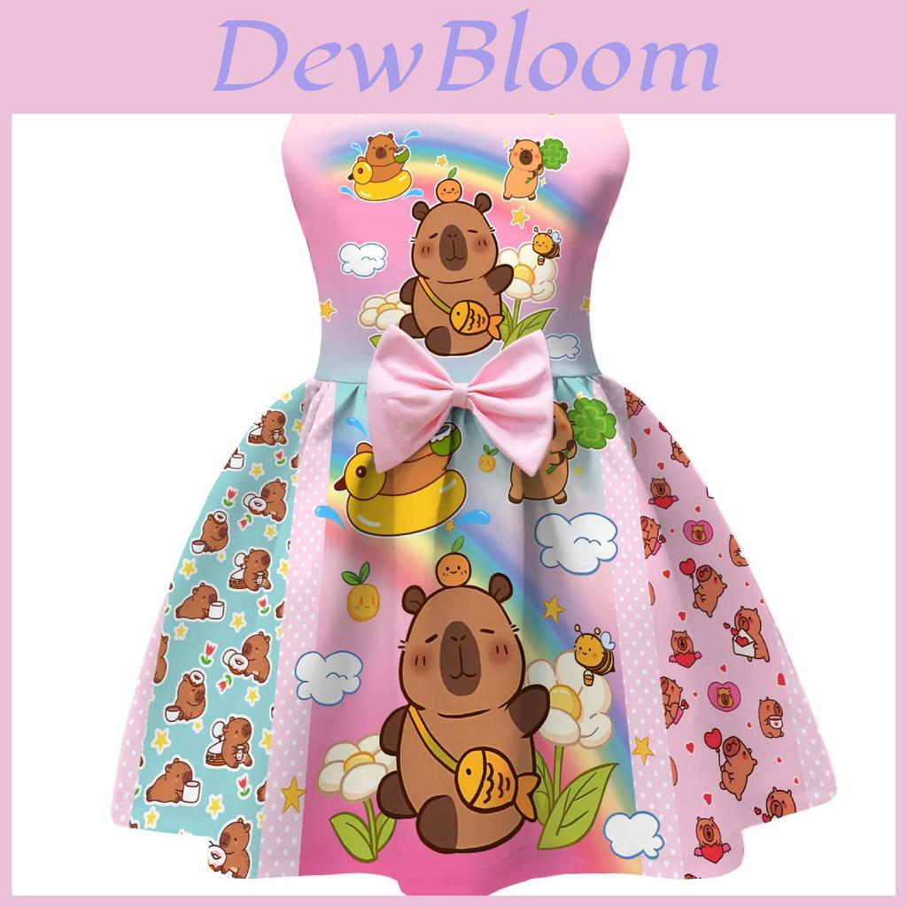Vestito Ragazza Capibara con Fiocco a Farfalla per Festa Primavera Autunno Bambini