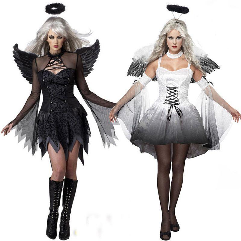 Dark Womens Halloween Angel Devil Costume Fancy Dress Ghost Bar Cosplay Party