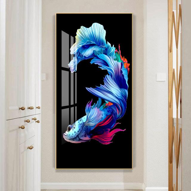 Póster Artístico de pared de estilo chino con estampado de animales abstractos, pintura en lienzo de pez Koi de la suerte, decoración del hogar de lujo para sala de estar