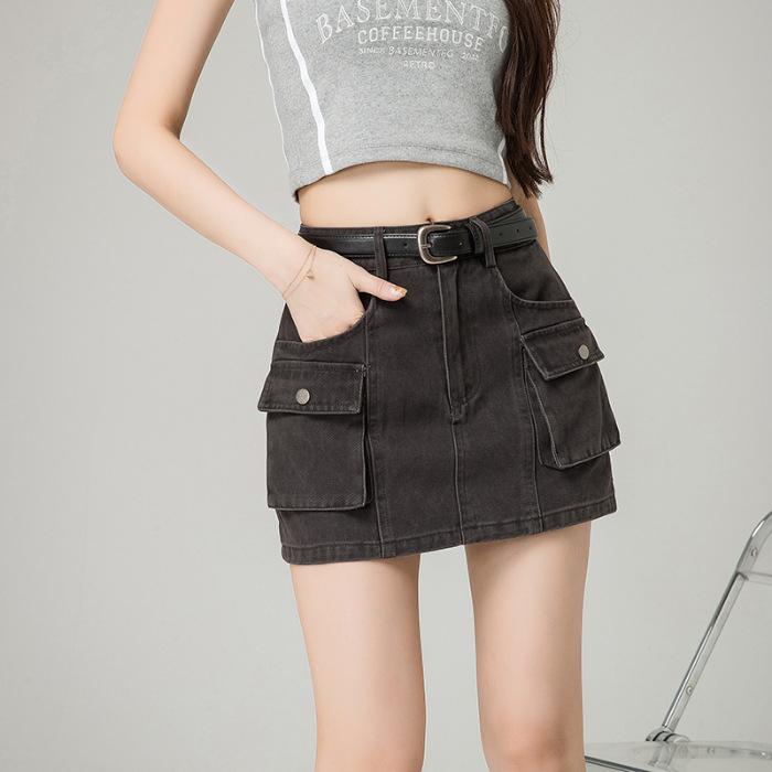 A-line Skirt for Women In Spring and Summer Korean Version Vintage Style Versatile One Tone Hip-pack Skirt Work Dress for Women In Spring