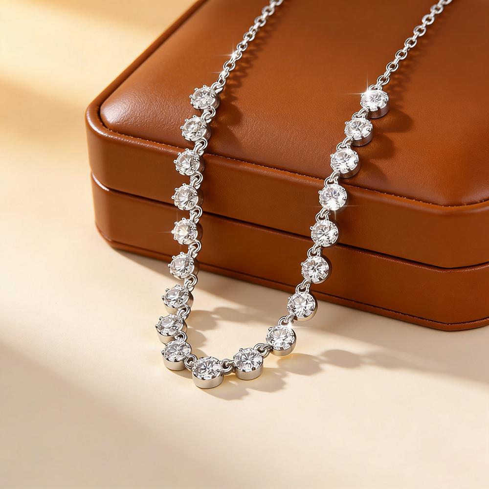Anziw 14k Gold Filled 3mm D Moissanite Bubble-Style Pendant Necklace for Women Gold Bonded Adjustable Chain Collar GRA Certified