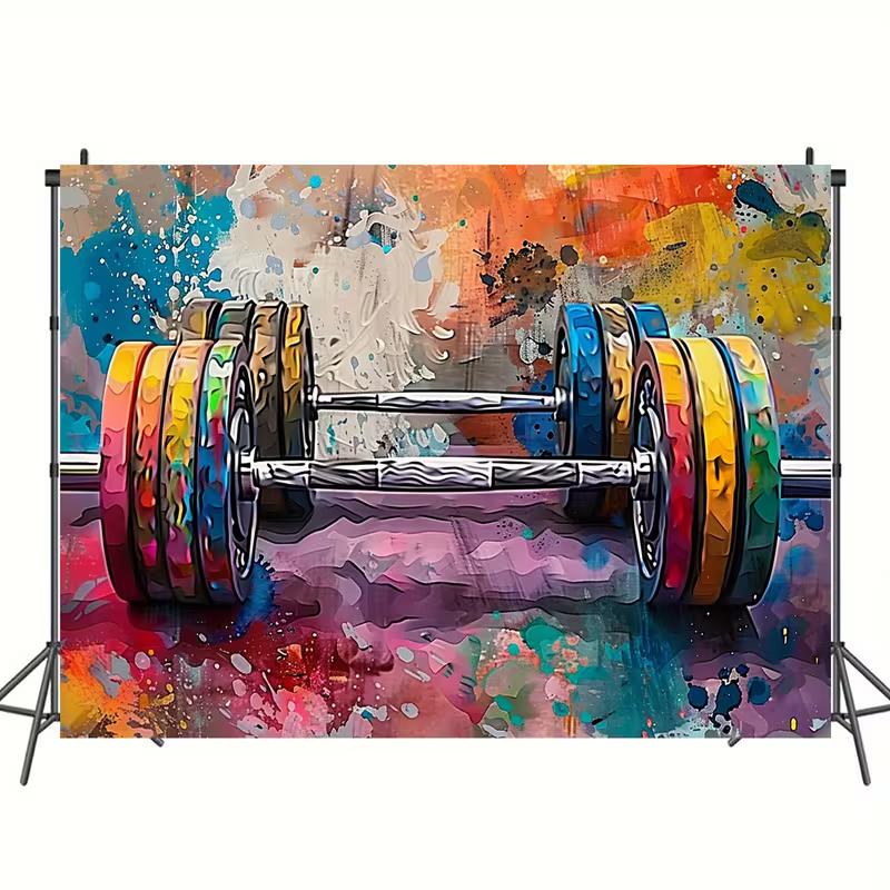 2D Vibrant Weightlifting Barbell Backdrop for Home Gym Decor