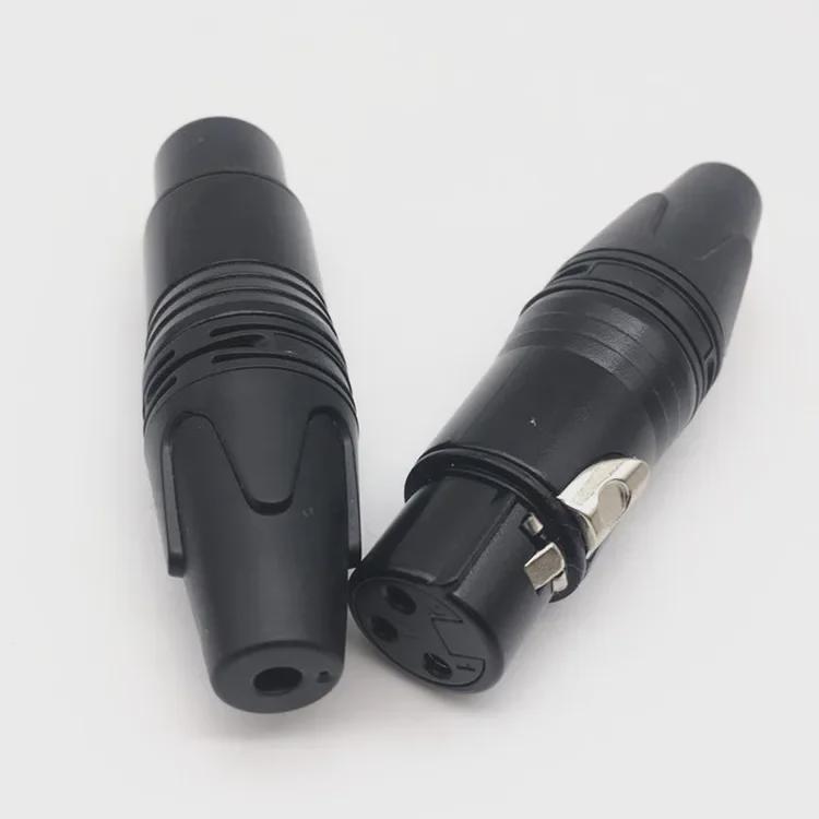 3-pinowe niklowane gniazdo mikrofonowe XLR żeńskie, czarne