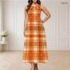 Women Plus Size Sleeveless Round Neck Triple Keyhole Cutout Abstract Print Maxi Dress