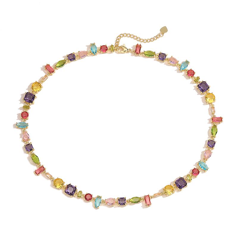 HECHENG, Colourful Zirconia Patchwork Irregular Graphic Design Bohemian Brass Bracelet Necklace Ladies Jewellery Gift 1 PCS