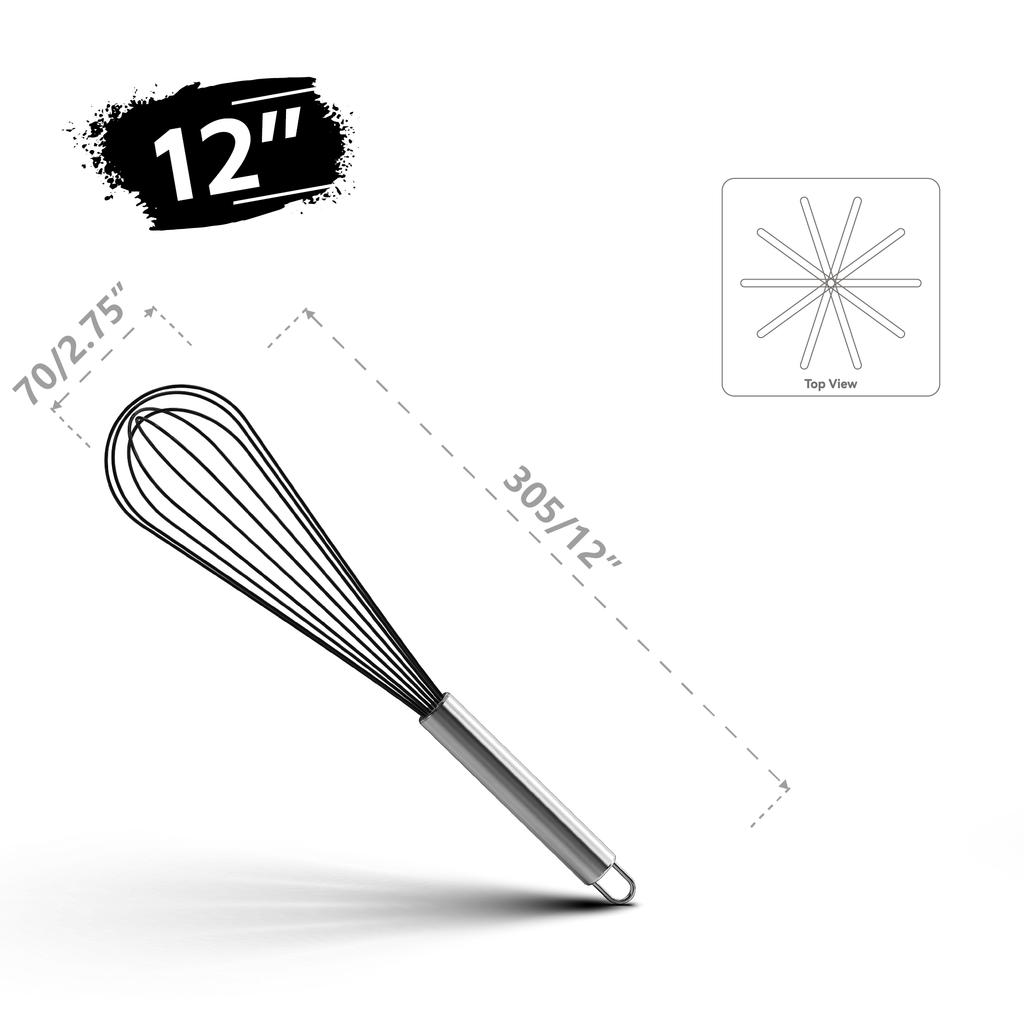 VIMACO® Balloon Whisk Stainless Steel 304 18/8 Wire Beater 8"10"12" Kitchen Cooking Tool No-Stick for Egg