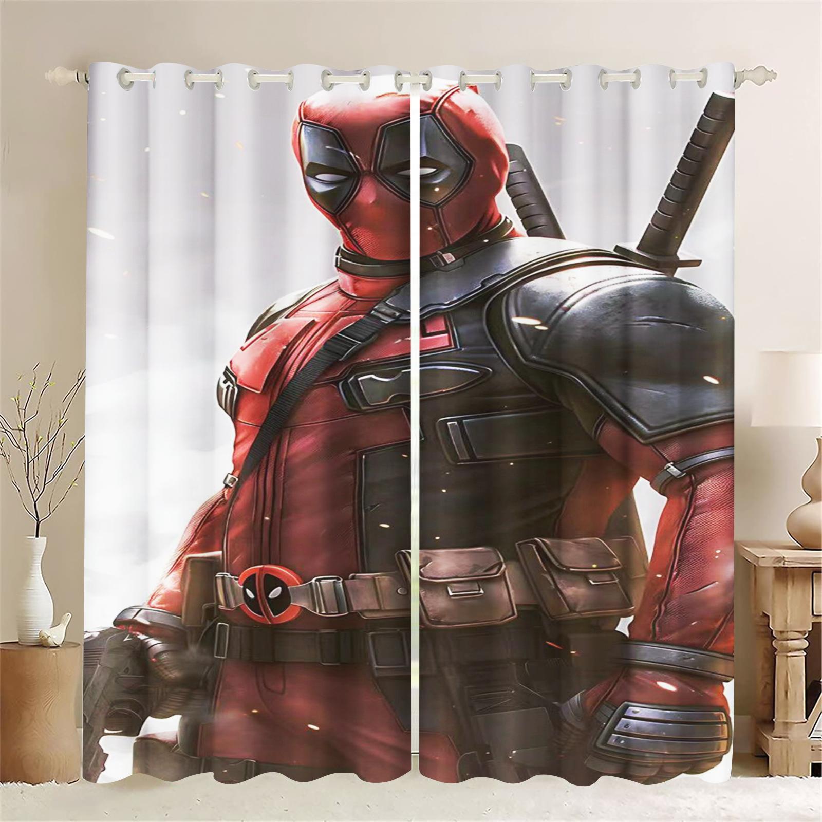 

Deadpool Wolverine Cartoon Curtain Animated Fashion Suitable Bedroom Kids Adult Gifts Room Decoration Curtains Blackout Polyester Window Treatment W100*H130(CM)-Grommet top&2PCS