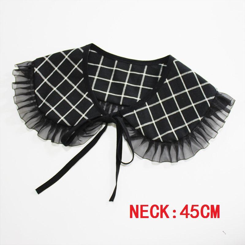 Damen Karo Schal Niedlicher Nackenwärmer Kreis Falscher Kragen Vorne zum Binden Falscher Kragen Frau Vintage Rüschen Abnehmbarer Kragen für Damen