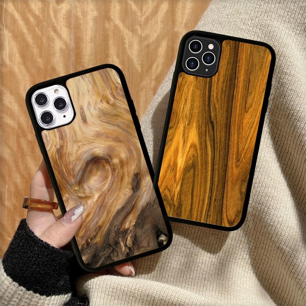 Wood Grain Phone Case Silicone PC+TPU For For iPhone  11 12 13 14 15 16 Plus Pro Max Cover