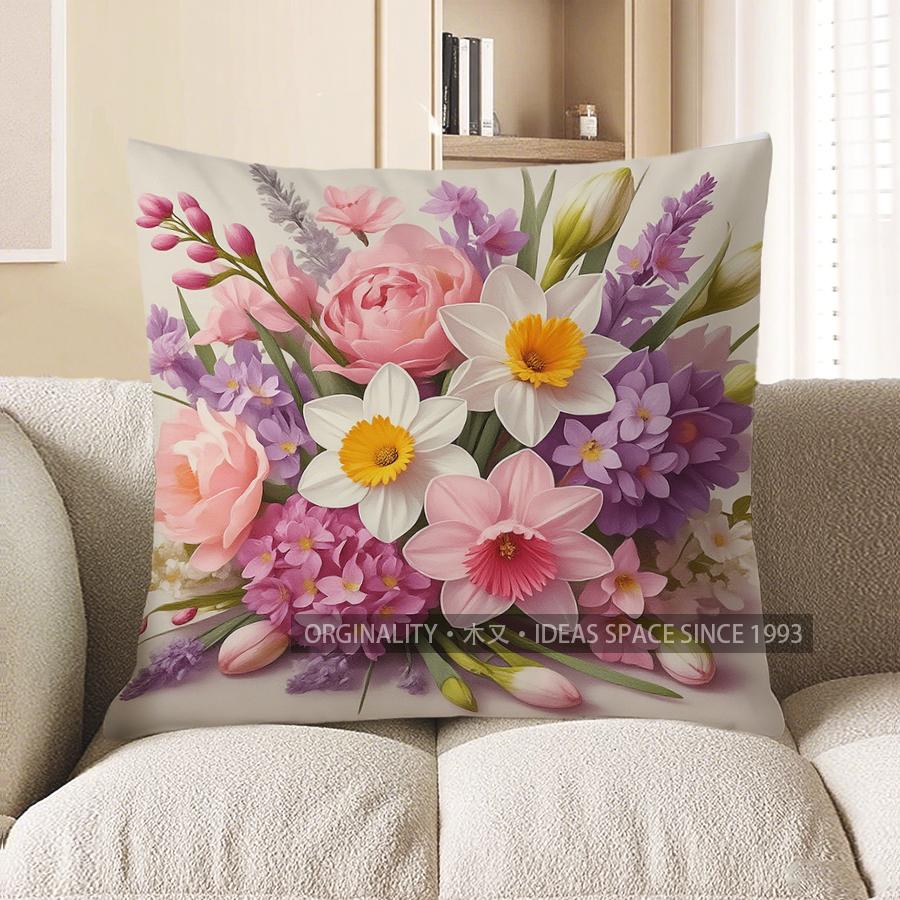 

Home Decor Bouquet Of Flowers Decorative Throw Pillow Pattern Cushion Cover Suitable For Sofa Bedroom Car Pillow Cover 40x40cm