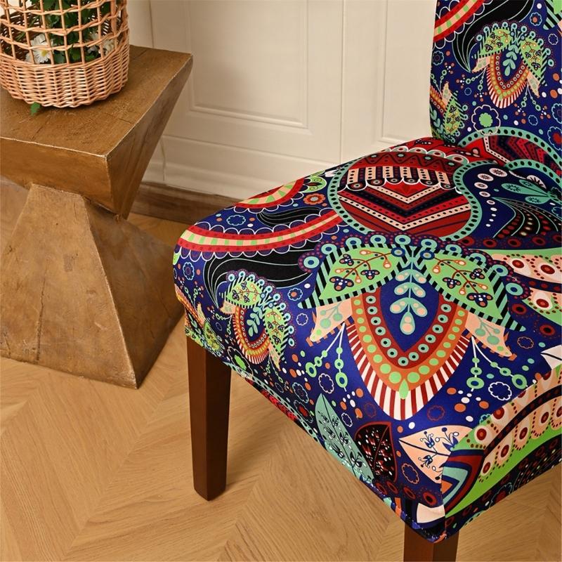 4 Pack Elastic Ethnic Pattern Dining Chair Covers Water Resistant Removable Washable Seat Protectors for Home Decors