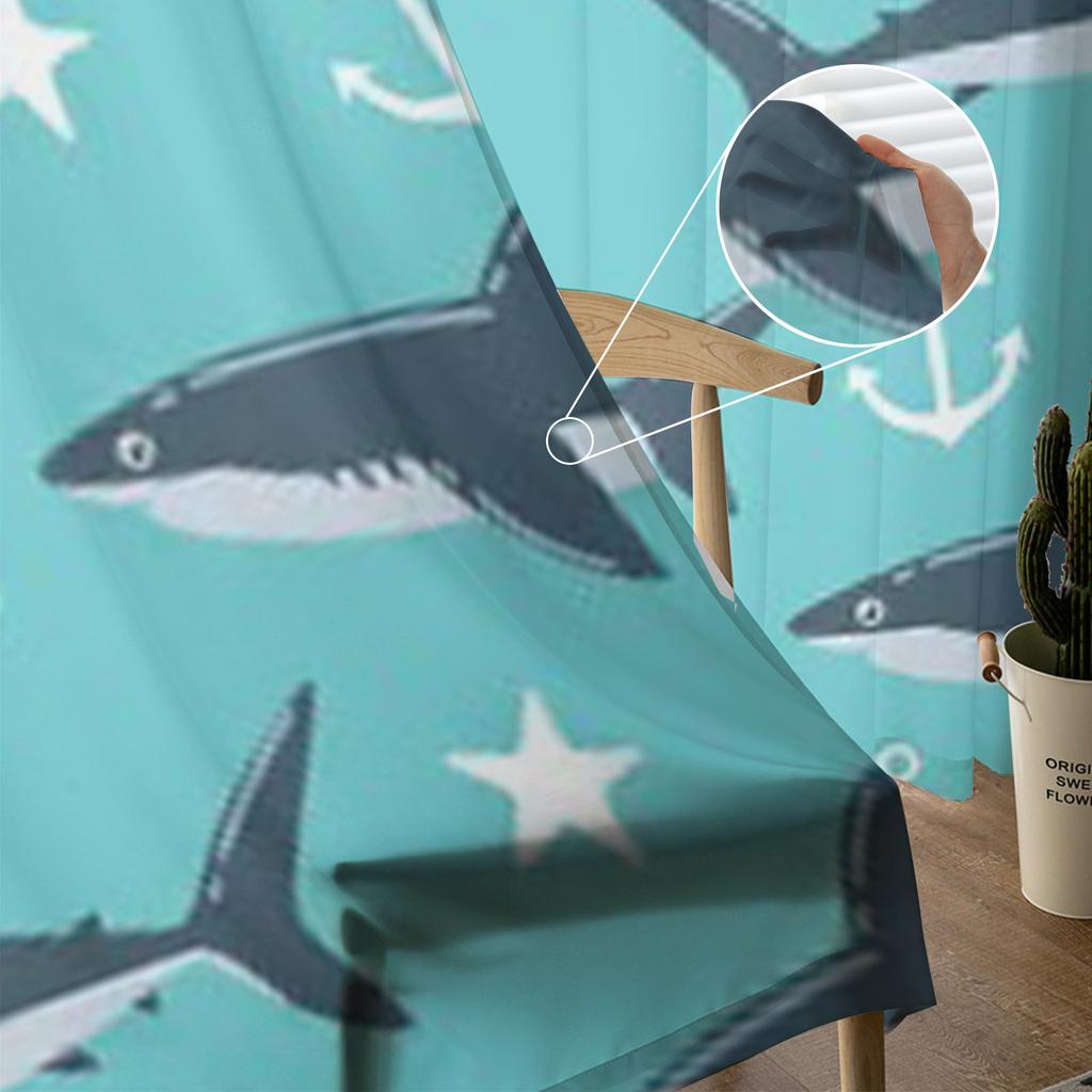 Shark Pattern Luxurious Chiffon Sheer Curtains for Living Room Bedroom Decoration Window Voiles Tulle Curtain