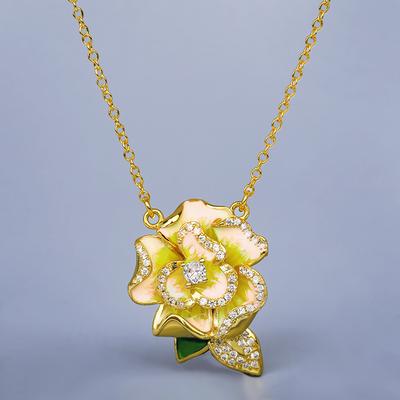 Elegantní evropský květinový náhrdelník Camellia Zelený list Smaltovaný přívěsek
