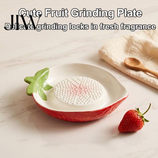 Ceramic Ginger Grater Garlic Plate, with Leaf Handle Design, Manual Spice Grinder Easy Cleaning Kitchen Grinding Tool, for And Lemon Seasoning
