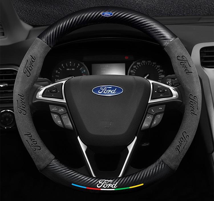 Car Anti-Slip Suede Carbon Fiber Steering Wheel Cover For Ford ST EXPLORER EDGE Fiesta Focus Mondeo F150 Fusion Mustang Kuga