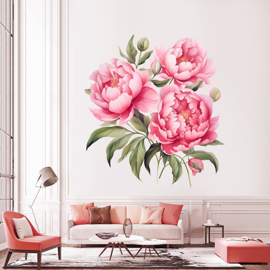 Peony Floral Wall Stickers, Self-Adhesive Decor for Bedroom Background Wall Decoration