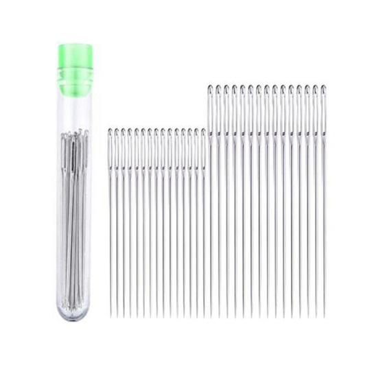 1 Set Big Eye Needles Stainless Steel Sewing Needles with Clear Storage Tube Assorted Sizes Sharp Needles for Hand
